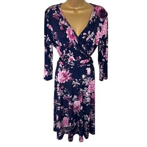 PinkBlush Surplice Dress Tie Belt Floral Navy XL Maternity